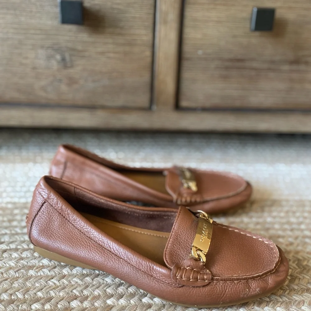 Coach Brown Leather Moccasin Loafers with Gold Tone Hardware